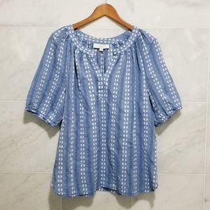 Loft Chambray Embroidered Peasent Boho Top Floral